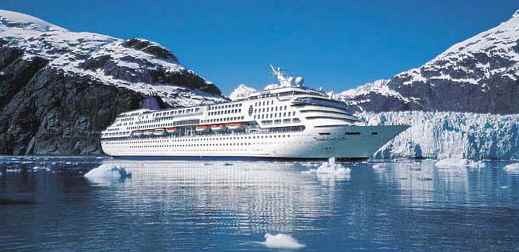 Norwegian Wind in Glacier Bay.  Note: the big bay window in the middle of the ship.  That is one of the dining rooms.