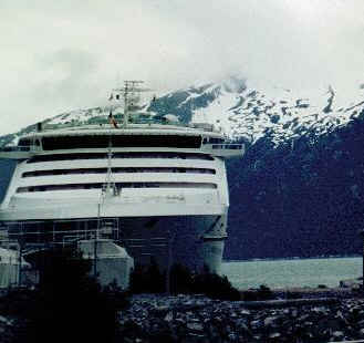 The Dawn Princess docked in Skagway.