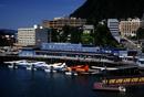 The Juneau skyline, as seen from the bay.  See the floatplanes by the dock.