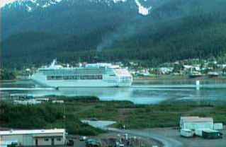 Norwegian Sky leaving Juneau, as seen from the Sun Princess