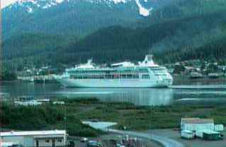 Royal Caribbean's Vision of the Seas, leaving Juneau, as seen by the Sun Princess