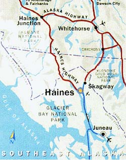 Map showing both Haines and Skagway