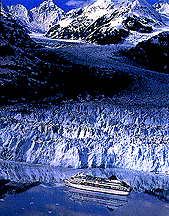 NCL's Windward (the Norwegian Wind before she was stretched) sailing in front of an Alaskan glacier.