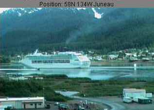 Picture from the Sun Princess at Juneau's Franklin Street Dock watching the Norwegian Sky leave port